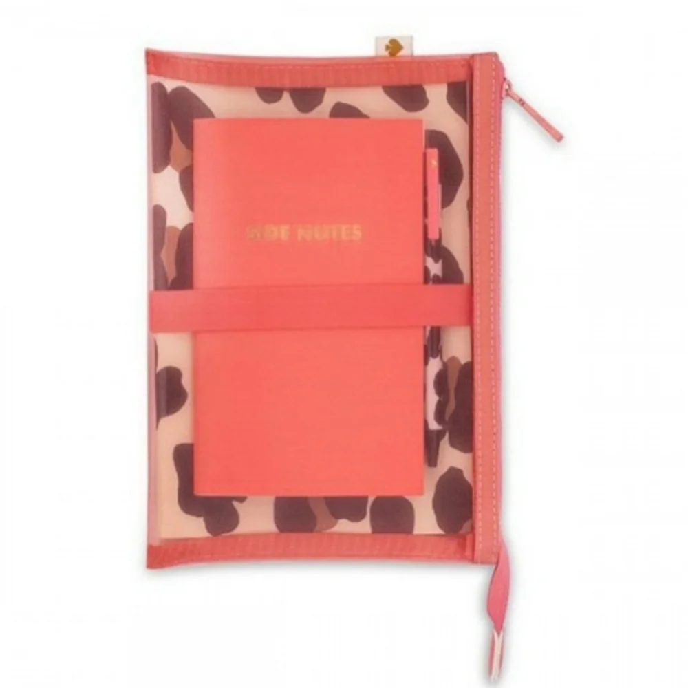 Kate Spade Forest Feline Jotter Pouch Notebook Set Coral and leopard des…